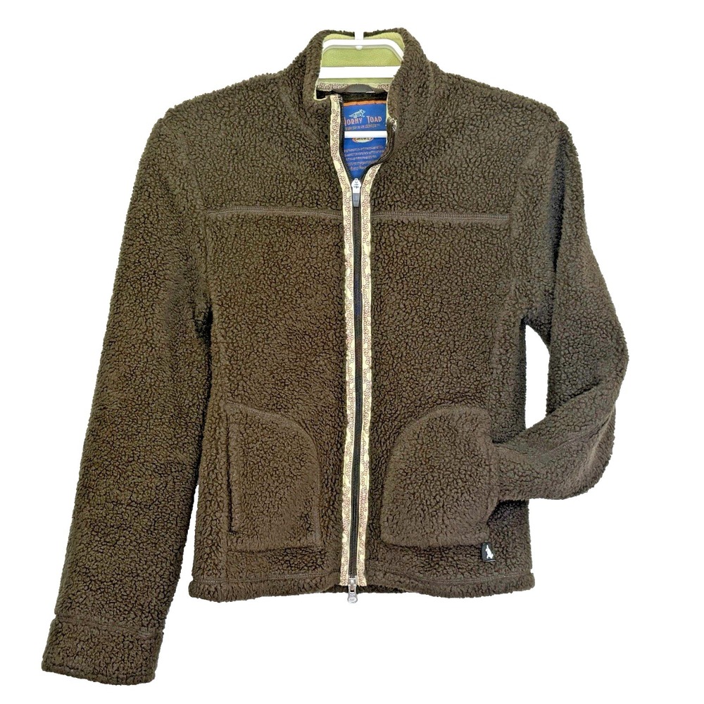 Horny Toad Sherpa Euroshag Fleece Jacket Womens Sz Small Brown Full Zip Pockets